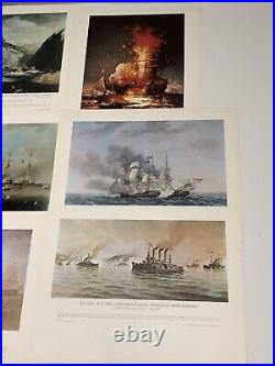 12 Famous Artist, Naval Combat Color Prints 1960's U. S Military Ships Free