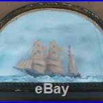 1800s-1900s Antique 3 Mast SHIP MODEL in ARCHED DISPLAY CASEVan Ryper Style