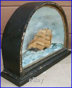1800s-1900s Antique 3 Mast SHIP MODEL in ARCHED DISPLAY CASEVan Ryper Style