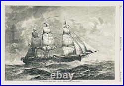 1877 Harper's Weekly print of USS Trenton, 3 masted ship under sail, original