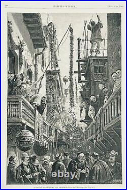 1880 Harper's Weekly print San Francisco Chinese New Year Celebration Chinatown