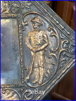 1890s Antique USS OLYMPIA Our Nations Pride Hammered Copper On Wood Mirror RARE