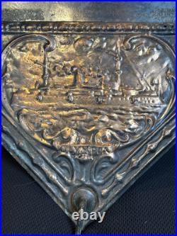 1890s Antique USS OLYMPIA Our Nations Pride Hammered Copper On Wood Mirror RARE