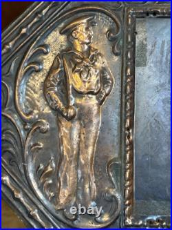 1890s Antique USS OLYMPIA Our Nations Pride Hammered Copper On Wood Mirror RARE