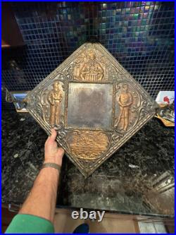 1890s Antique USS OLYMPIA Our Nations Pride Hammered Copper On Wood Mirror RARE