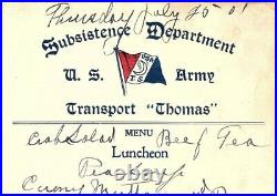1901 U. S. Army Transport Ship Thomas Officers Lunch Menu Span-American War &B