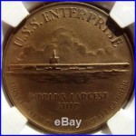 1960 USS Enterprise Christening Medal, HK-578, MS66 NGC, Virginia Token, Carrier