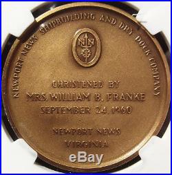 1960 USS Enterprise Christening Medal HK578 MS67 NGC, Virginia Token