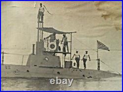 74295 Rare Original Photo c 1910 US Navy Submarine B-2 (Cuttlefish) SS-11 w crew