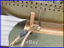 Amazing Circa 1940 Folk Art Battleship Model Hand Crafted Wood 3 1/2 Feet Long