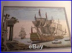 Antique 1721 Maritime artist THOMAS BASTON engraving of English ship ROYAL ANNE