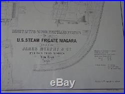 Antique 1861 USS Niagara Steam Frigate 3 HUGE LITHOS Mechanical Drawings PRINTS