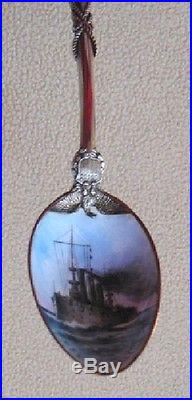 Antique 1890s Navy Ship U. S. S. BROOKLYN Howard Sterling HP Enamel Souvenir Spoon