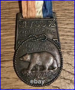 Antique 1919 Mare Island U. S. S. California Battleship BB-44 Launch Medal Ribbon