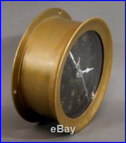 Antique CHELSEA CLOCK U. S. Navy Boston Ships Deck Clock Brass Case Black Face