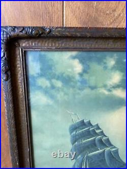 Antique Old Ironsides USS Constitution Framed Lithograph