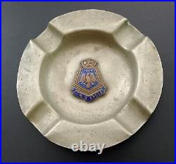 Antique Rare Metal Ashtray Hms Eagle Aircraft Carrier Royal Navy Enameled Emblem