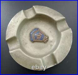 Antique Rare Metal Ashtray Hms Eagle Aircraft Carrier Royal Navy Enameled Emblem
