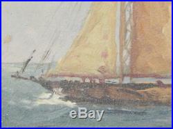 Antique Sail Boats Sgnd Oil Painting On Board Vintage Nautical Marine Old Master