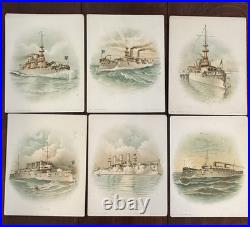 Antique US NAVY BATTLESHIP ART PRINTS 1898 COLOR LITHO KOERNER & HAYES Lot of 6