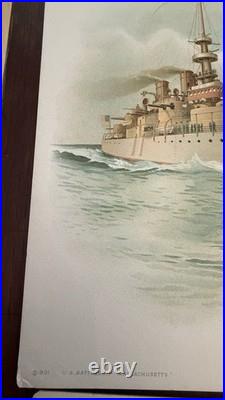 Antique US NAVY BATTLESHIP ART PRINTS 1898 COLOR LITHO KOERNER & HAYES Lot of 6