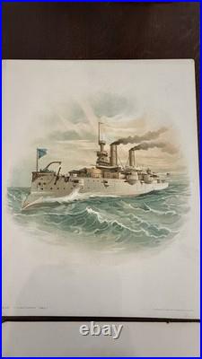 Antique US NAVY BATTLESHIP ART PRINTS 1898 COLOR LITHO KOERNER & HAYES Lot of 6