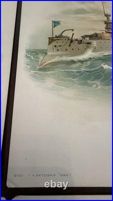 Antique US NAVY BATTLESHIP ART PRINTS 1898 COLOR LITHO KOERNER & HAYES Lot of 6