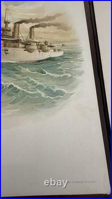 Antique US NAVY BATTLESHIP ART PRINTS 1898 COLOR LITHO KOERNER & HAYES Lot of 6