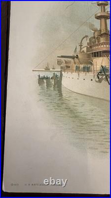 Antique US NAVY BATTLESHIP ART PRINTS 1898 COLOR LITHO KOERNER & HAYES Lot of 6