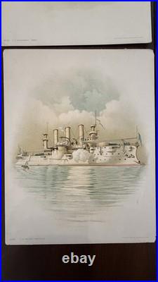 Antique US NAVY BATTLESHIP ART PRINTS 1898 COLOR LITHO KOERNER & HAYES Lot of 6