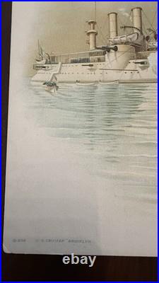 Antique US NAVY BATTLESHIP ART PRINTS 1898 COLOR LITHO KOERNER & HAYES Lot of 6