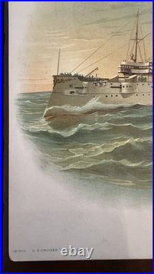 Antique US NAVY BATTLESHIP ART PRINTS 1898 COLOR LITHO KOERNER & HAYES Lot of 6