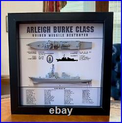 Arleigh Burke Class Destroyer Memorial Display Shadow Box, 9 x 9, Black