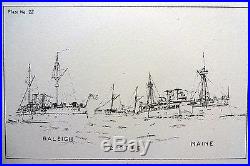 Armstrong Lithograph Raleigh, Castine, Maine Naval Vessels Fred S. Cozzens 1893