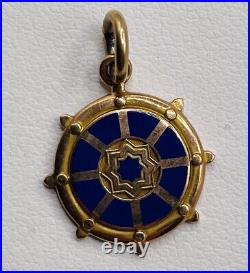 Balfour 10k Yellow Gold Blue Enamel 15mm Nautical Ship Wheel Pendant Charm 2.5g