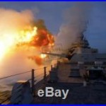 Battleship USS MISSOURI BB-63 fires a Mark 7 16-inch /50-caliber gun 8X12 PHOTO