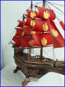 Big Nice 42 Hand Carved Wooden Sail Ship Sailing Heavy Phoenix bird handmade