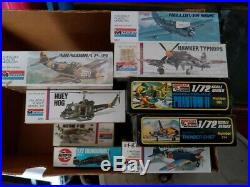 Box of 9 old military models. Some are 1/48 and 1/72 scale