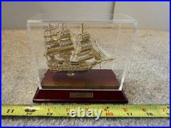 Brass gilded USS Ranger sailboat desk, shelf display. Revolutionary war ship