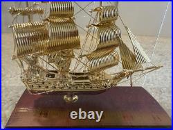 Brass gilded USS Ranger sailboat desk, shelf display. Revolutionary war ship