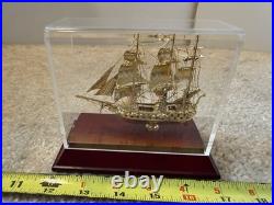 Brass gilded USS Ranger sailboat desk, shelf display. Revolutionary war ship
