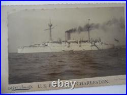 C. 1895 USS CHARLESTON C-2 Boudoir Card Photo Flagship Asiatic Pacific Squadron