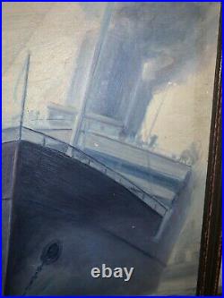 Charles H. Hubbell Original Painting-Naval-Ship-Signed-Original Frame-25.5x19.5