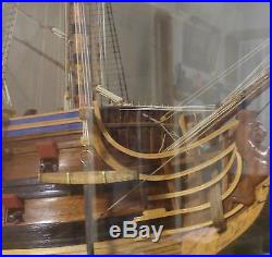 Danish Navy Man of War Large Wooden Handcrafted Ship Model in Display Case