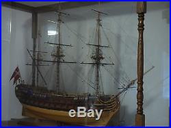 Danish Navy Man of War Large Wooden Ship Model in Display Case