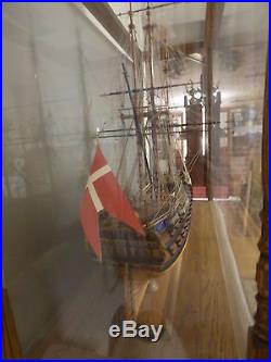 Danish Navy Man of War Ship Large Wood Handcrafted Model & Display Case Denmark