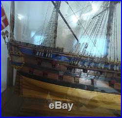 Denmark Navy Man of War Sailing Ship 40 Wood Handcrafted Model & Display Case