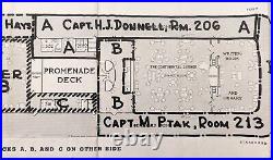 Dollar Line PRESIDENT CLEVELAND Deck Plan Marked Up As Troopship Sunk in 1942