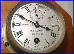 EARLY 1900s U. S. NAVY CHELSEA 4 5/8 DECK CLOCK / SMALL SHIP'S CLOCK SER# 698