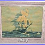 Framed 1927 Lithograph Signed Gordon Grant U. S. S. Constitution Old Ironsides
